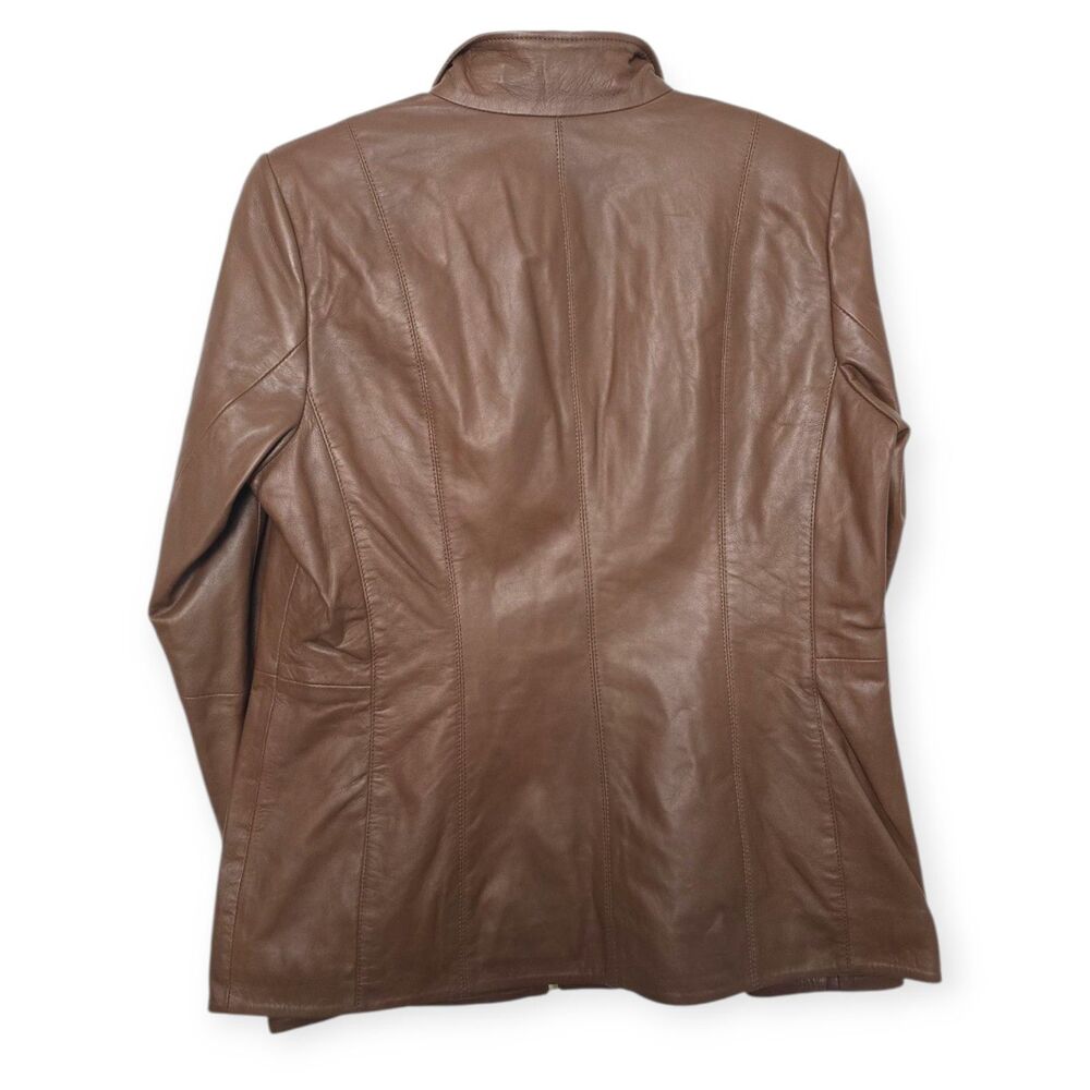 NWT Cole Haan Size Medium Hickory Women's Wing Collar Leather Jacket $498 MSRP - Picture 3 of 9